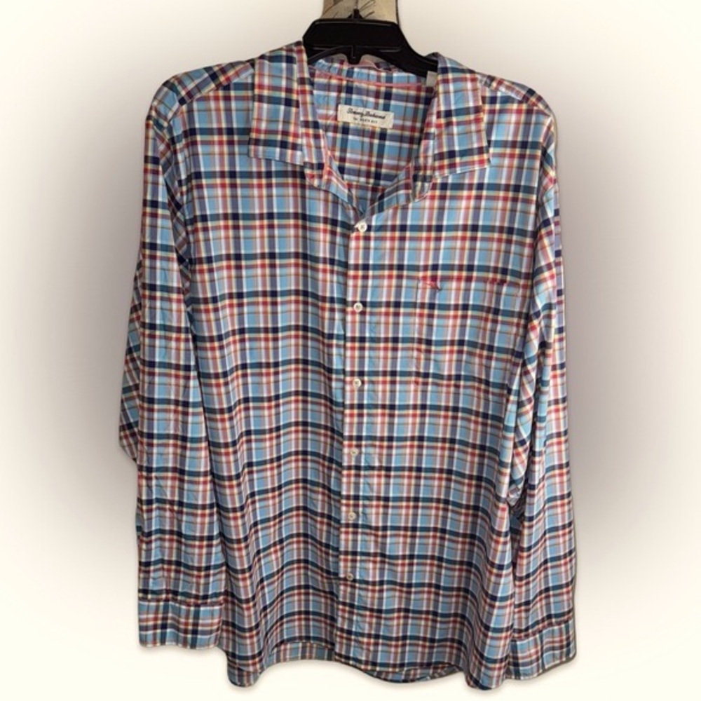 Tommy Bahama Blue Red White Plaid Button-Down Shirt